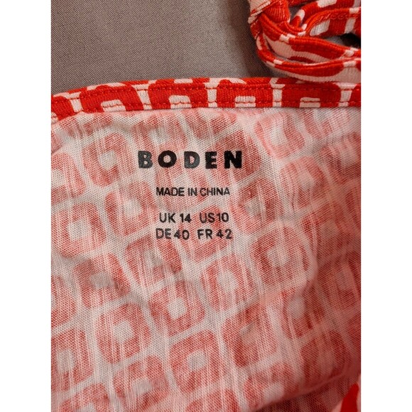 Women's Boden V-Neck Front and Back Geometric Print Top Red White 10 - Picture 4 of 7